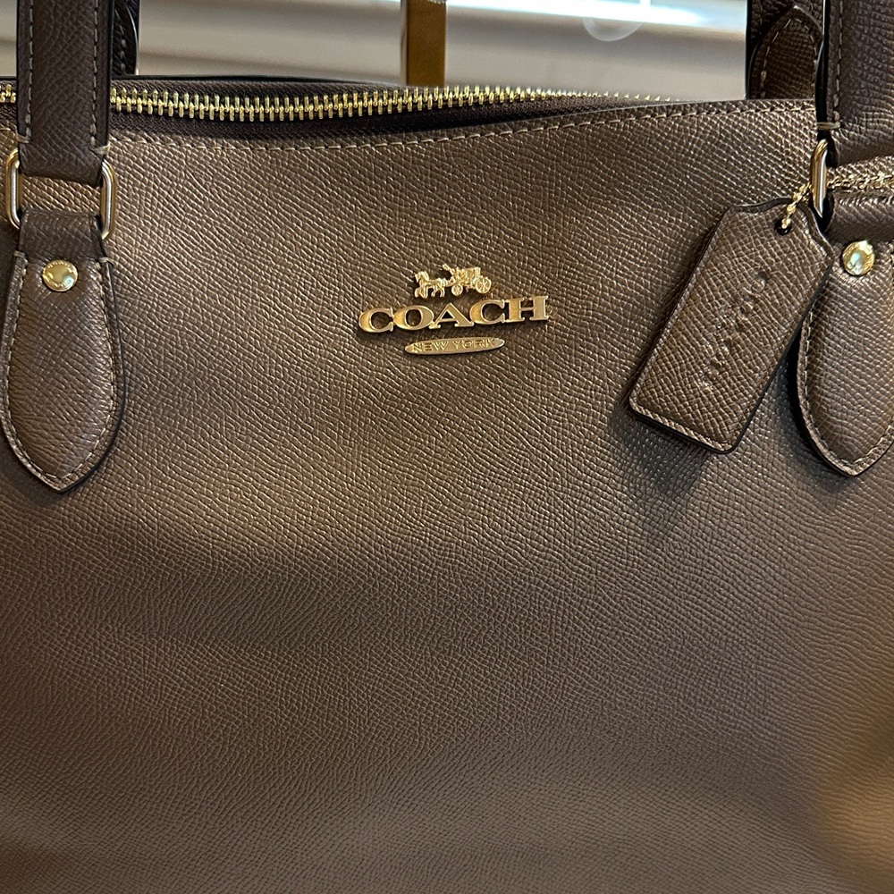 Coach Dark Brown Leather Handbag with Gold Accents